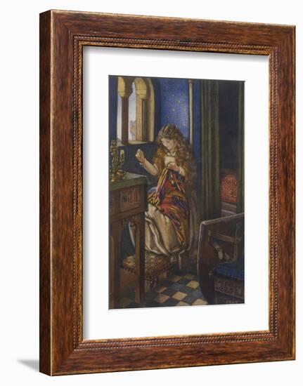 Elaine the "Lily-Maid of Astolat" Otherwise Known as the Lady of Shalott Working-Eleanor Fortescue Brickdale-Framed Photographic Print