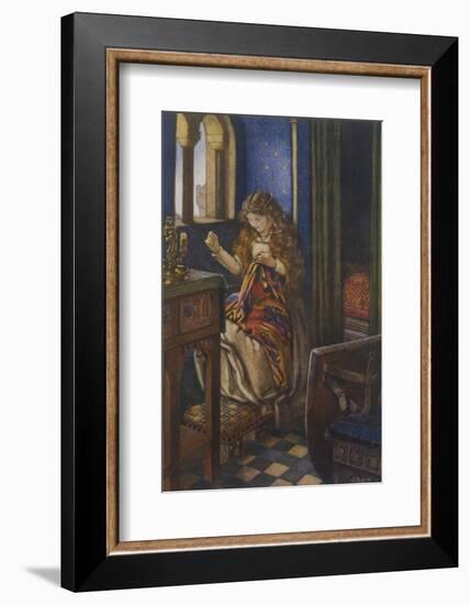 Elaine the "Lily-Maid of Astolat" Otherwise Known as the Lady of Shalott Working-Eleanor Fortescue Brickdale-Framed Photographic Print