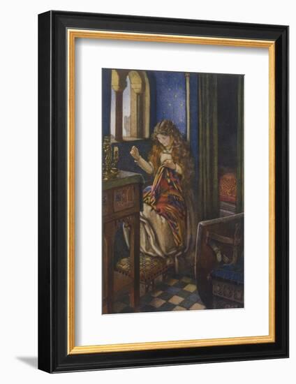 Elaine the "Lily-Maid of Astolat" Otherwise Known as the Lady of Shalott Working-Eleanor Fortescue Brickdale-Framed Photographic Print