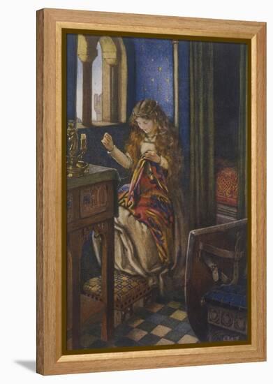 Elaine the "Lily-Maid of Astolat" Otherwise Known as the Lady of Shalott Working-Eleanor Fortescue Brickdale-Framed Premier Image Canvas