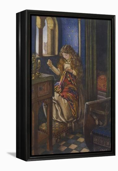 Elaine the "Lily-Maid of Astolat" Otherwise Known as the Lady of Shalott Working-Eleanor Fortescue Brickdale-Framed Premier Image Canvas