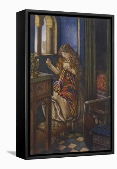 Elaine the "Lily-Maid of Astolat" Otherwise Known as the Lady of Shalott Working-Eleanor Fortescue Brickdale-Framed Premier Image Canvas