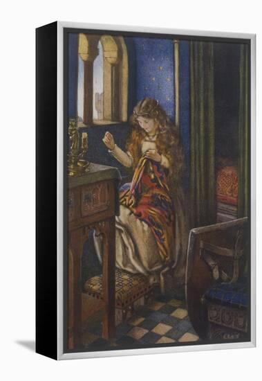 Elaine the "Lily-Maid of Astolat" Otherwise Known as the Lady of Shalott Working-Eleanor Fortescue Brickdale-Framed Premier Image Canvas