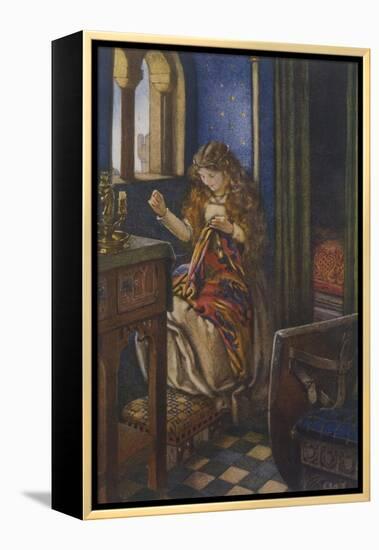 Elaine the "Lily-Maid of Astolat" Otherwise Known as the Lady of Shalott Working-Eleanor Fortescue Brickdale-Framed Premier Image Canvas