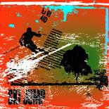 Grunge Winter Background with Skier Jumping,Vector Illustration-elanur us-Art Print