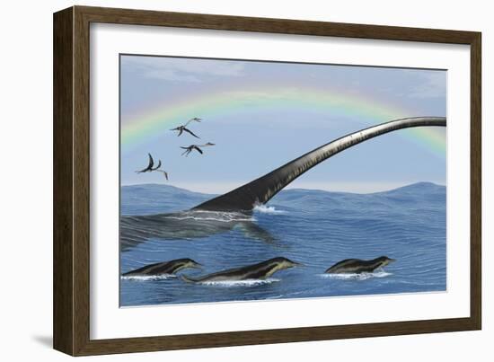 Elasmosaurus Tries to Capture a Dolichorhynchops Reptile-Stocktrek Images-Framed Art Print