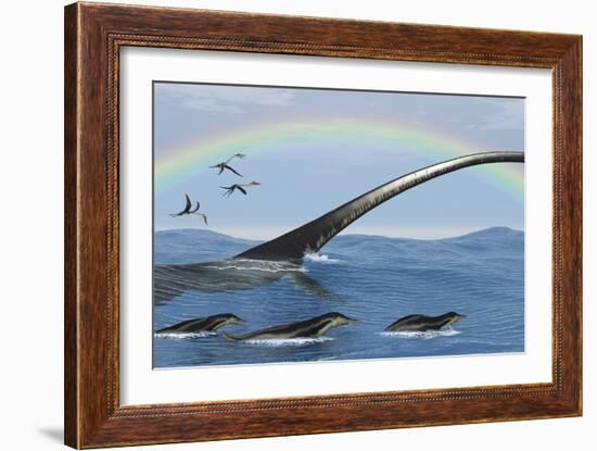 Elasmosaurus Tries to Capture a Dolichorhynchops Reptile-Stocktrek Images-Framed Art Print