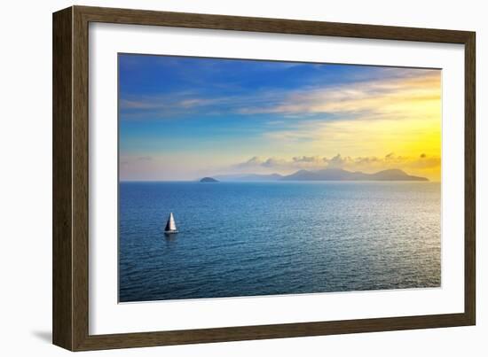 Elba Island Sunset View from Piombino an Sail Boat. Mediterranean Sea. Italy-stevanzz-Framed Photographic Print