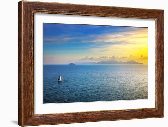 Elba Island Sunset View from Piombino an Sail Boat. Mediterranean Sea. Italy-stevanzz-Framed Photographic Print