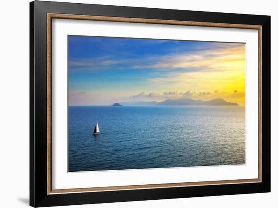 Elba Island Sunset View from Piombino an Sail Boat. Mediterranean Sea. Italy-stevanzz-Framed Photographic Print