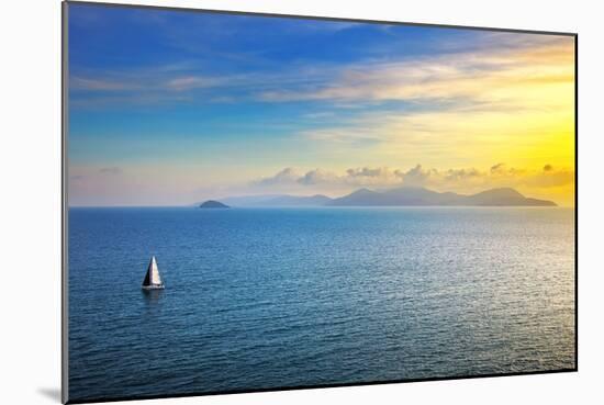 Elba Island Sunset View from Piombino an Sail Boat. Mediterranean Sea. Italy-stevanzz-Mounted Photographic Print