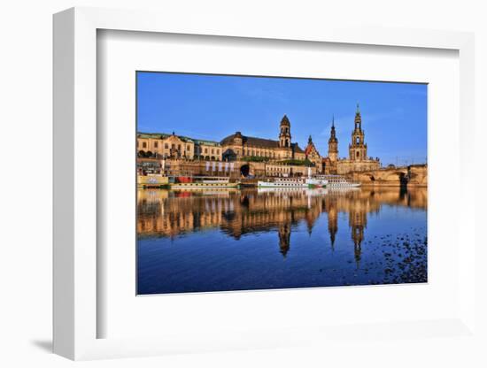 Elbe River and Old Town skyline, Dresden, Saxony, Germany, Europe-Hans-Peter Merten-Framed Photographic Print