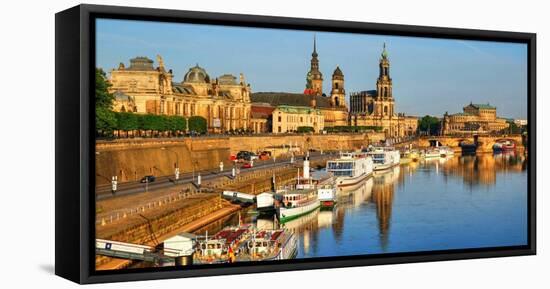 Elbe River and Old Town skyline, Dresden, Saxony, Germany, Europe-Hans-Peter Merten-Framed Premier Image Canvas