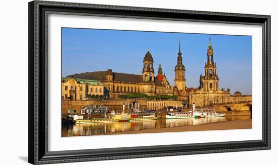 Elbe River and Old Town skyline, Dresden, Saxony, Germany, Europe-Hans-Peter Merten-Framed Photographic Print