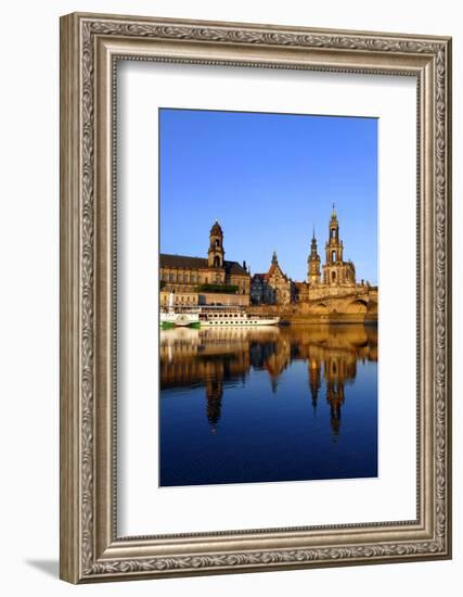 Elbe River and Old Town skyline, Dresden, Saxony, Germany, Europe-Hans-Peter Merten-Framed Photographic Print