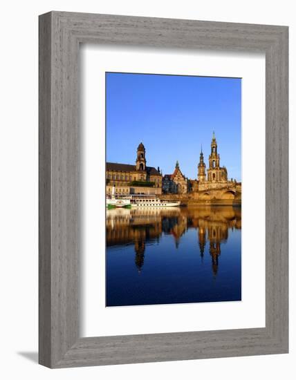 Elbe River and Old Town skyline, Dresden, Saxony, Germany, Europe-Hans-Peter Merten-Framed Photographic Print