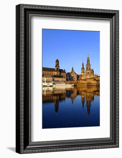 Elbe River and Old Town skyline, Dresden, Saxony, Germany, Europe-Hans-Peter Merten-Framed Photographic Print