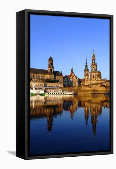 Elbe River and Old Town skyline, Dresden, Saxony, Germany, Europe-Hans-Peter Merten-Framed Premier Image Canvas