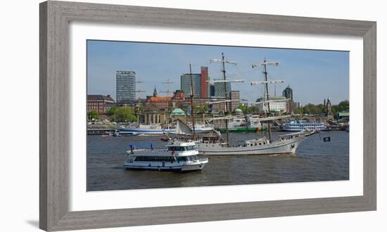 Elbe River at Landing Stages, Hamburg, Germany, Europe-Hans-Peter Merten-Framed Photographic Print
