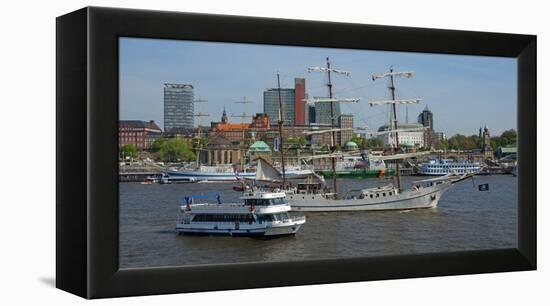 Elbe River at Landing Stages, Hamburg, Germany, Europe-Hans-Peter Merten-Framed Premier Image Canvas