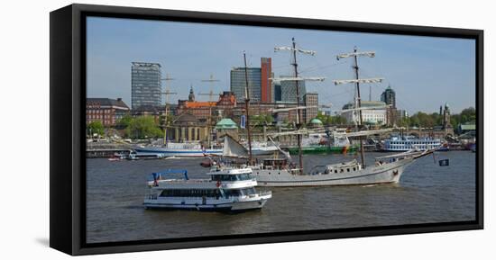 Elbe River at Landing Stages, Hamburg, Germany, Europe-Hans-Peter Merten-Framed Premier Image Canvas