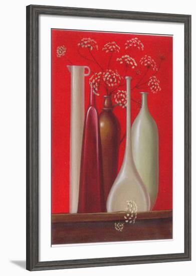 Elderflowers Against Red Background-Ludmila Riabkowa-Framed Art Print