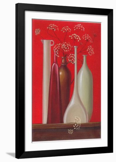 Elderflowers Against Red Background-Ludmila Riabkowa-Framed Art Print