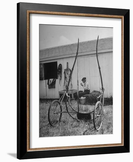 Elderly Horseman Relaxing Near Lenn County Fair-Bob Landry-Framed Photographic Print
