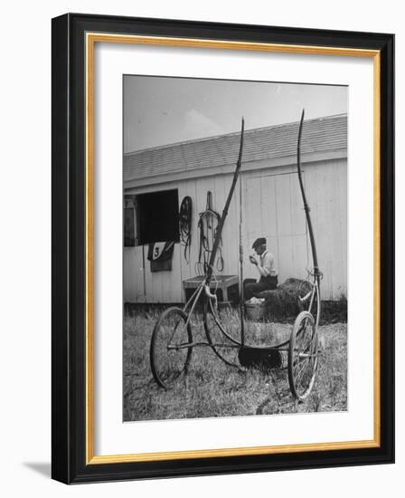 Elderly Horseman Relaxing Near Lenn County Fair-Bob Landry-Framed Photographic Print