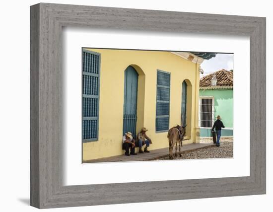 Elderly Men Sitting with Donkey at the Street, Trinidad, Sancti Spiritus Province-Yadid Levy-Framed Photographic Print