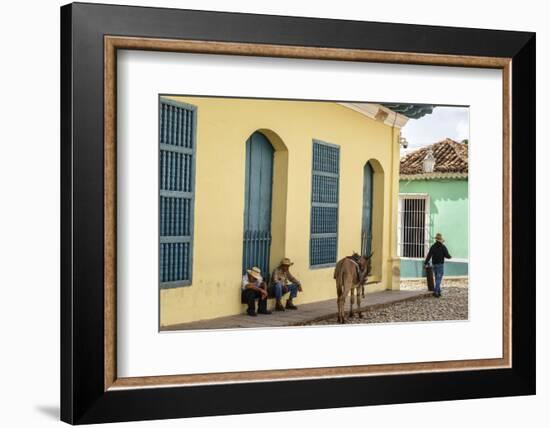 Elderly Men Sitting with Donkey at the Street, Trinidad, Sancti Spiritus Province-Yadid Levy-Framed Photographic Print