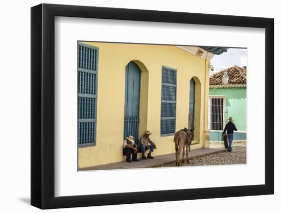 Elderly Men Sitting with Donkey at the Street, Trinidad, Sancti Spiritus Province-Yadid Levy-Framed Photographic Print