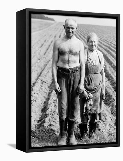 Elderly Polish Farming Couple Posing in the Fields Near Bialystok-Paul Schutzer-Framed Premier Image Canvas