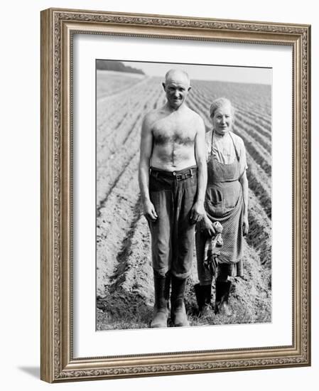 Elderly Polish Farming Couple Posing in the Fields Near Bialystok-Paul Schutzer-Framed Photographic Print