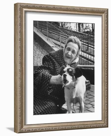 Elderly Woman with Pet Dog "Miquette" on Steps of Montmartre-Alfred Eisenstaedt-Framed Photographic Print