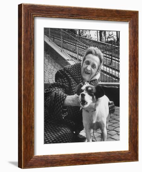 Elderly Woman with Pet Dog "Miquette" on Steps of Montmartre-Alfred Eisenstaedt-Framed Photographic Print
