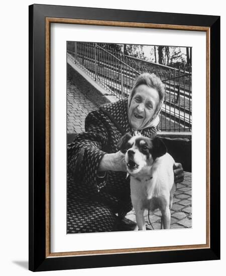 Elderly Woman with Pet Dog "Miquette" on Steps of Montmartre-Alfred Eisenstaedt-Framed Photographic Print