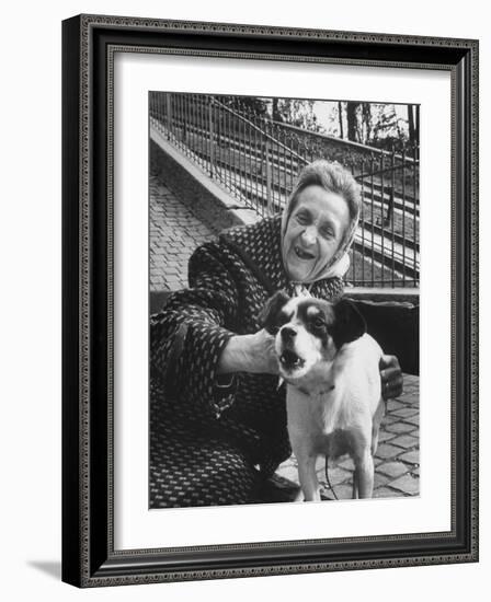 Elderly Woman with Pet Dog "Miquette" on Steps of Montmartre-Alfred Eisenstaedt-Framed Photographic Print