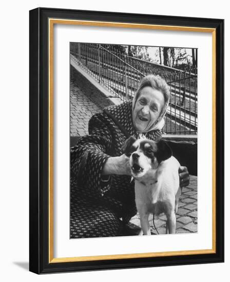 Elderly Woman with Pet Dog "Miquette" on Steps of Montmartre-Alfred Eisenstaedt-Framed Photographic Print