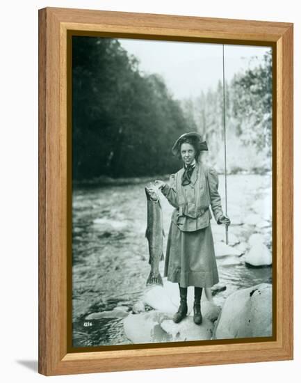 Eleanor Chittenden with Elwha River Trout-Asahel Curtis-Framed Premier Image Canvas