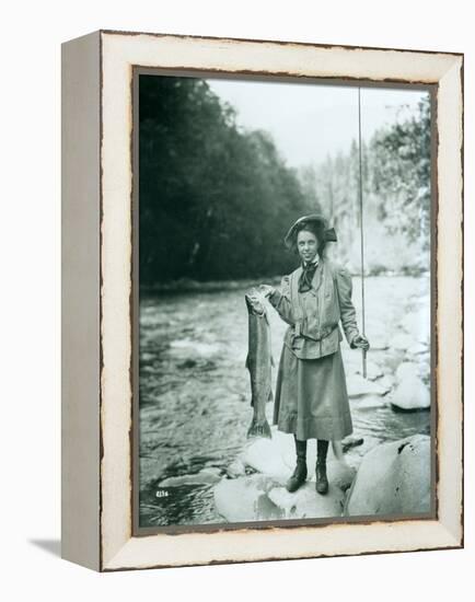 Eleanor Chittenden with Elwha River Trout-Asahel Curtis-Framed Premier Image Canvas