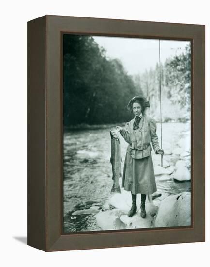 Eleanor Chittenden with Elwha River Trout-Asahel Curtis-Framed Premier Image Canvas