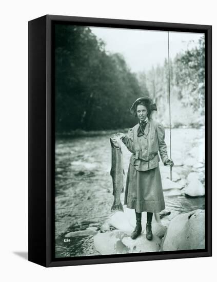 Eleanor Chittenden with Elwha River Trout-Asahel Curtis-Framed Premier Image Canvas