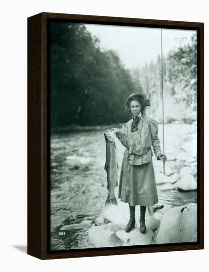 Eleanor Chittenden with Elwha River Trout-Asahel Curtis-Framed Premier Image Canvas