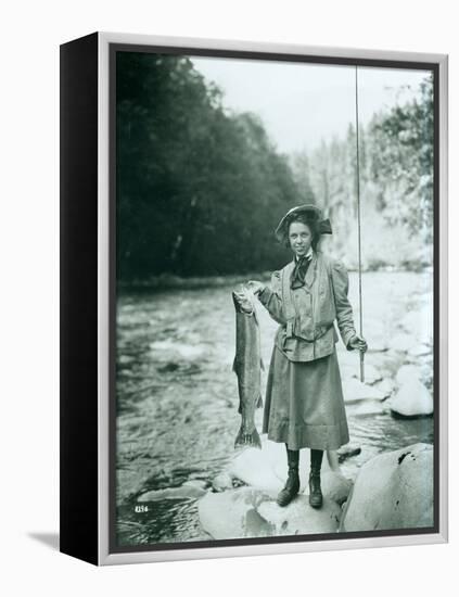 Eleanor Chittenden with Elwha River Trout-Asahel Curtis-Framed Premier Image Canvas