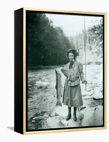 Eleanor Chittenden with Elwha River Trout-Asahel Curtis-Framed Premier Image Canvas