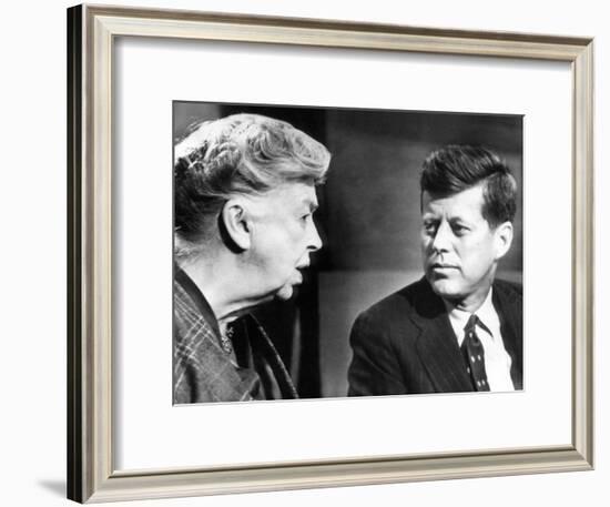 Eleanor Roosevelt and Sen John F Kennedy in a Public Appearance at Brandeis University-null-Framed Photo