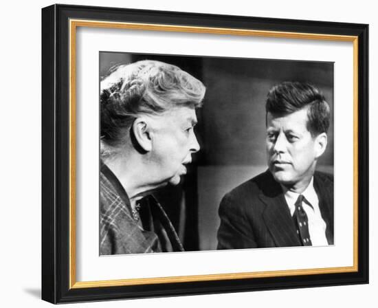 Eleanor Roosevelt and Sen John F Kennedy in a Public Appearance at Brandeis University-null-Framed Photo