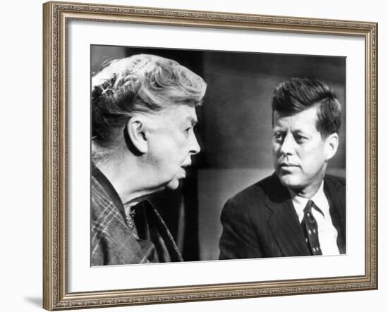 Eleanor Roosevelt and Sen John F Kennedy in a Public Appearance at Brandeis University-null-Framed Photo