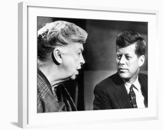 Eleanor Roosevelt and Sen John F Kennedy in a Public Appearance at Brandeis University-null-Framed Photo